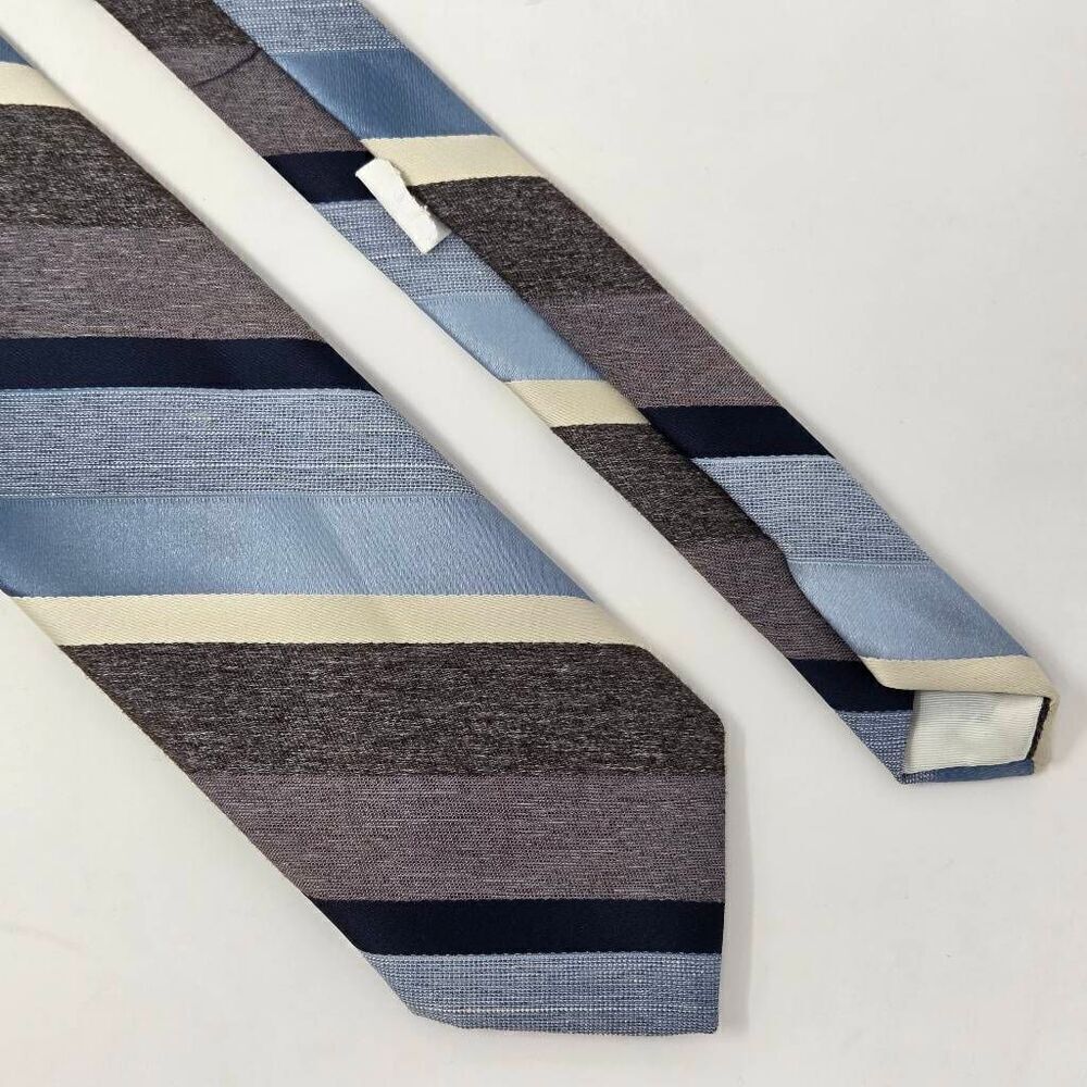 DINO ORSINI POLYESTER TIE BLUE GRAY HEATHER STRIPE VINTAGE 70'S SATIN 3" X 56"
